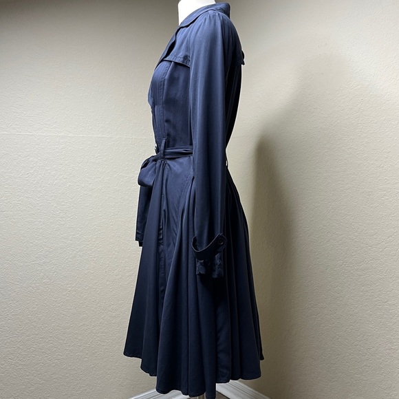 Anthropologie LRA Blue Coat Dress Size M 8 10 Button Front Fit-And-Flare Retro - Picture 3 of 11